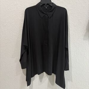 Eileen Fisher 100% Silk Black Tunic Blouse Medium Long Sleeve Oversized